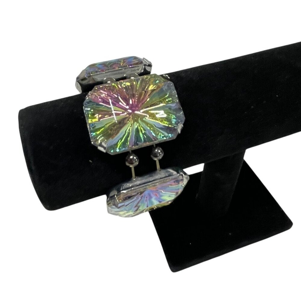 Iridescent Faceted‎ Crystal Stretch Bracelet Multi-Color Aurora Borealis Effect - Picture 3 of 5